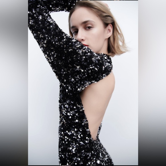 Zara Open Back Sequin Knit Dress Limited Edition NWT - Picture 3 of 15